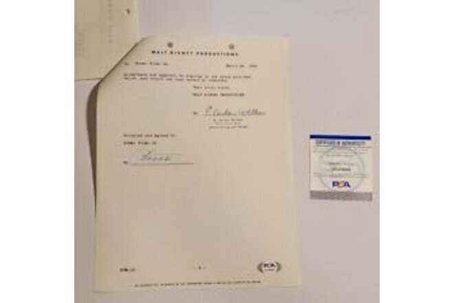 1960 Disney distribution contract signed by E Cardon Walker PSA DNA President