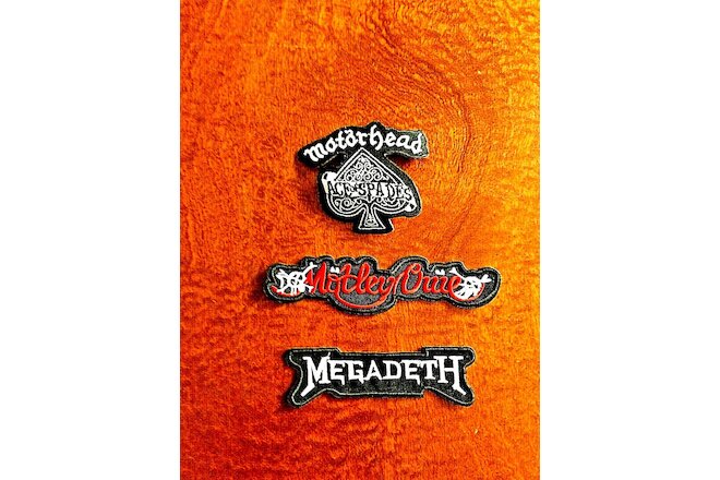 Megadeth Motorhead & MotleyCrue Set of 3 Patch Embroidered, Iron On, As pictured