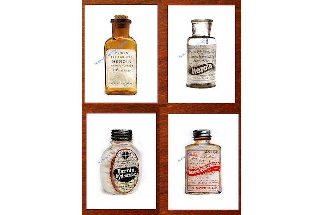4 Vintage Heroin Bottles 1800s PHOTOS Antique Medical Oxycodon Ships from USA