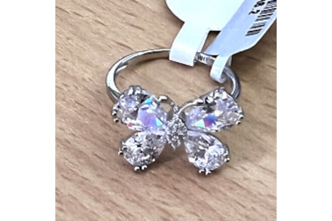 925 Sterling Silver Cubic Zirconia Butterfly Ring Women's Size 8 Rhodium Finish