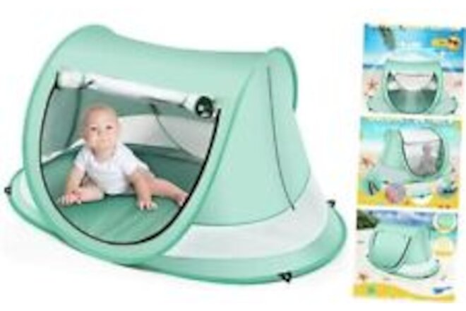 Baby Beach Tent,Large Pop Up Beach Tent Sun Shade for Beach,Portable Baby Green