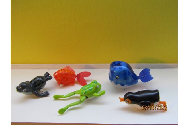 Lot 5 vtg 1980's Tomy Bath Tubbies Wind-up Bath toys Frog, Whale, Seal, Fish +