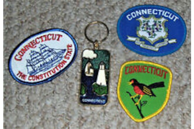 The Constitution State CONNECTICUT CT Patches ~ Key Chain - Collectible Lot /4