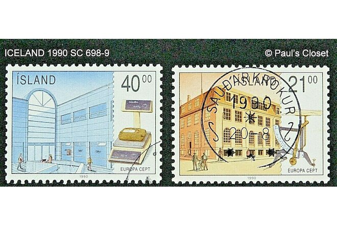 ICELAND 1990 SC 698-9 NEW EUROPA OLD/NEW POST OFFICES 21k/40k UNG VERY FINE