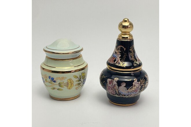 VIntage Bardaco Perfume Bottle Pot Ceramic Hand Painted In Greece - Set Of 2.