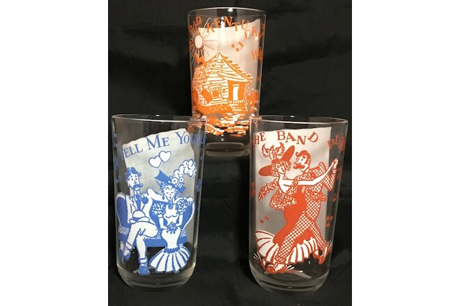3 Vtg Glasses Song Lyrics My Old Kentucky Home Tell Me Your Dream Band Played On
