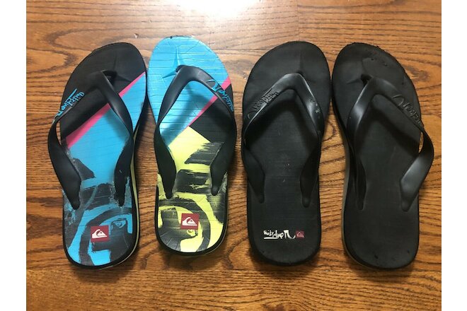 Quiksilver Flip Flops Sandals Black / Multi-Color Lot Of Two Pairs Men's US 12