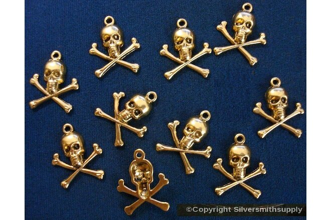 10 Golden skulls jewelry pendant charms ant gold plated skull findings CFP084
