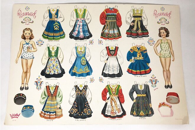 2 Vintage Norwegian Paper Dolls Norway Bunads Traditional Folk Costumes Regions