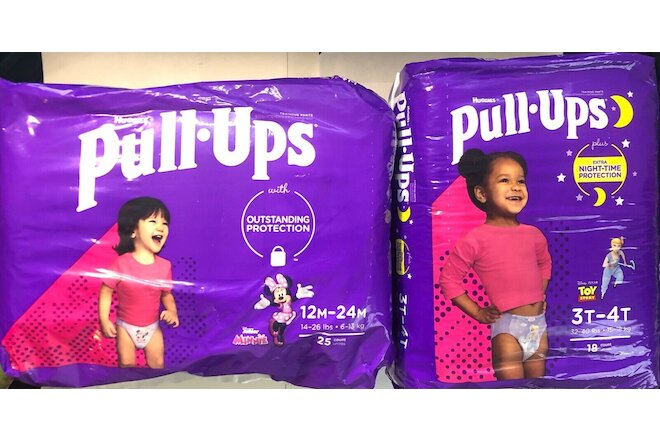 Huggies Pull Ups 12M-24M 14-26 lbs 25 Count & 3T-4T 32-40 lbs 18 Count (2 Pack)