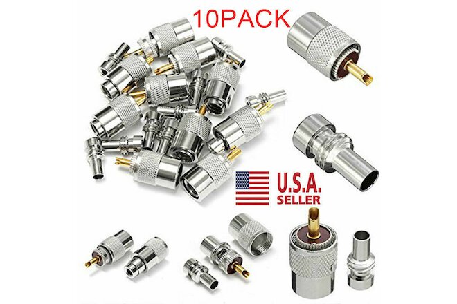 PL259 Solder Connector Plug with Reducer for RG8X Coaxial Coax Cable 10 Pack USA