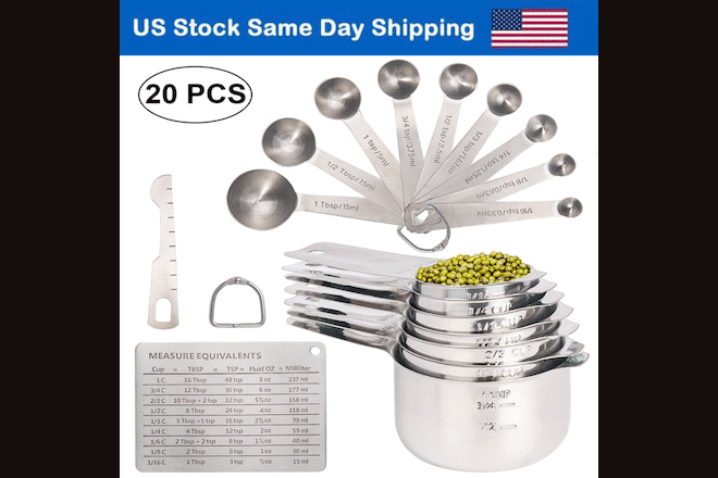 20PCS Measuring Cups Measuring Spoons Set Food-Grade Stainless Steel Measure Cup