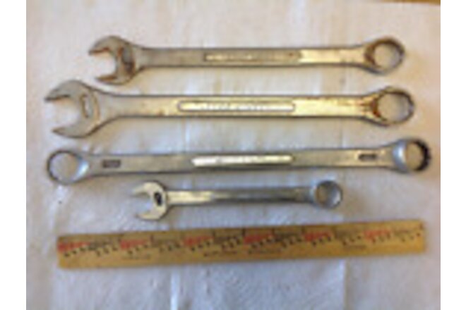 Powr Kraft Wrenches, lot of 4, vintage mechanics tools, plus a PK wrench pouch