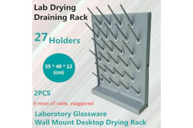 27 Pegs Laboratory Drying Rack Lab Draining Peg Board Rack Wall Mount PP