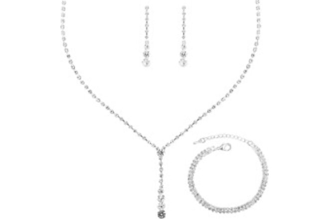 Elegant Bridal Crystal Necklace Dangle Earrings Bracelet Wedding Jewelry Sets fo