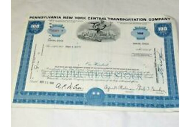 Pennsylvania New York Central Transportation Co. Stock Certificate 1968