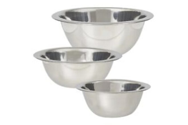 Set of 3 Stainless Steel Mixing Cooking Bowls Assorted Sizes 6.875 6.25 & 5.5