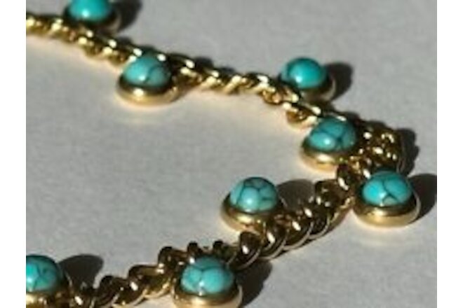 Turquoise and Gold Chain Necklace also available in set