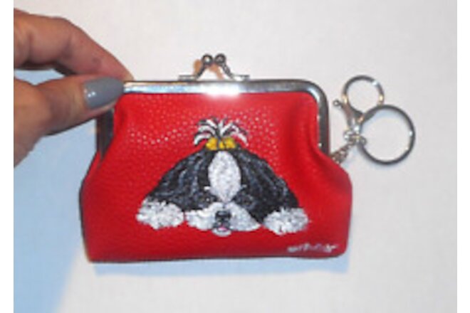 Shih Tzu Dog Painted Coin Change Purse with Key chain