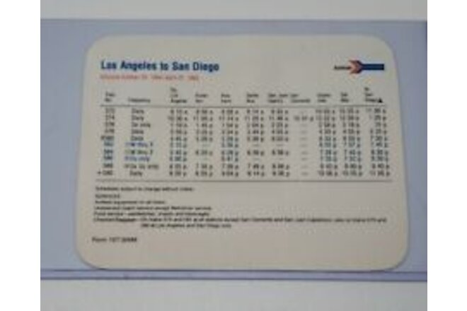 Amtrak Timetable Los Angeles San Diego Vintage 1984-1985