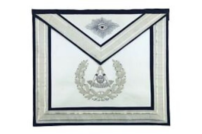 PAST MASTER BLUE LODGE APRON - SILVER HANDMADE EMBROIDERY