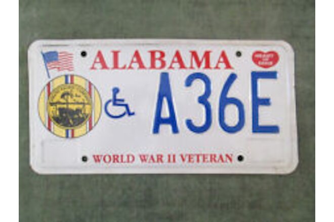 1990's Alabama World War II Veteran License Plate WWII Asiatic Pacific Campaign