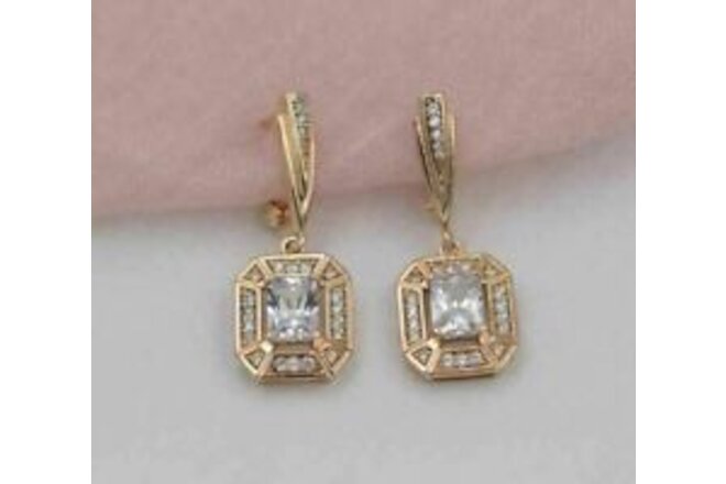 2Ct Emerald Cut Lab Created Diamond Drop/Dangle Earrings 14k Yellow Gold Finish