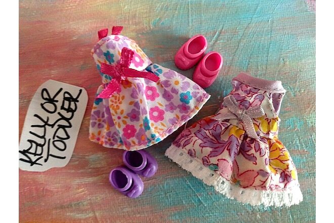 Kelly Small Doll Clothes *Lot 2 Kelly/Toddler/Kiddle Sun Dresses w/3pr Shoes*