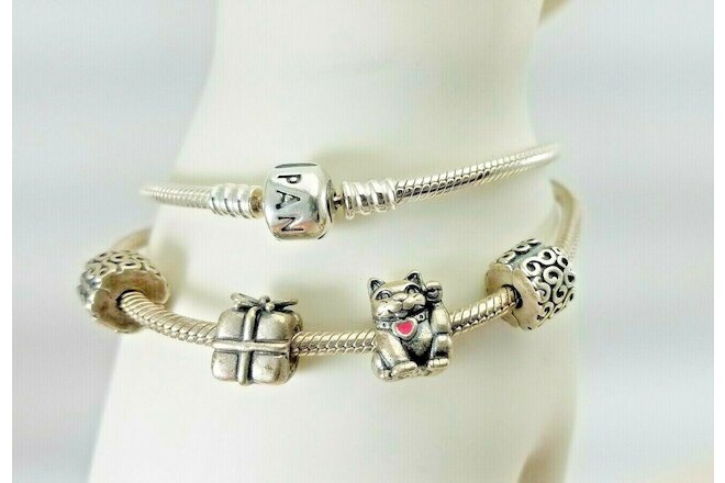 Lot of Two Vintage Sterling Pandora Charm Bracelets with 2 Charms and 2 Spacers