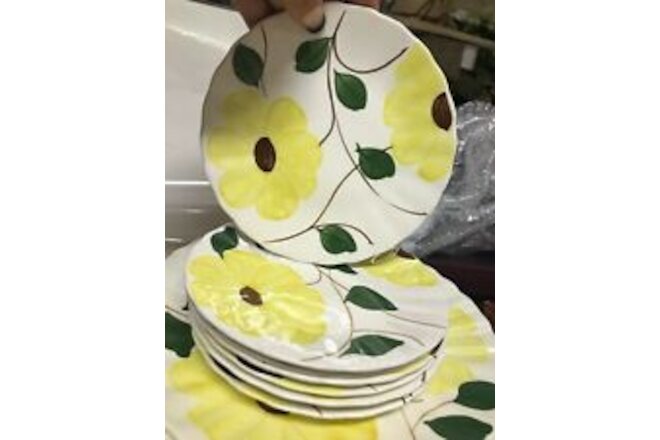 7 Blue Ridge Dessert Plate Southern Pottery Yellow Flowers 6" U.S.A. Made VTG