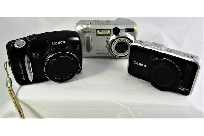 Digital Camera Lot 3 Canon Kodak DX6340 PowerShot SX120 SX130 PARTS NEEDS REPAIR