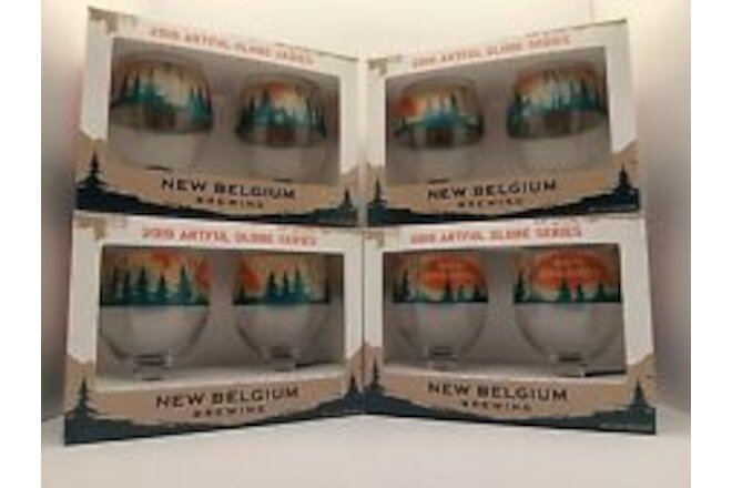 Beer/Wine Glasses - Collectible Globe Series New Belgium 4 Sets of 2 (8 Total)