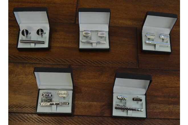 Lot of 5 men's cuff links and tie clips sets wedding favors gifts popular styles