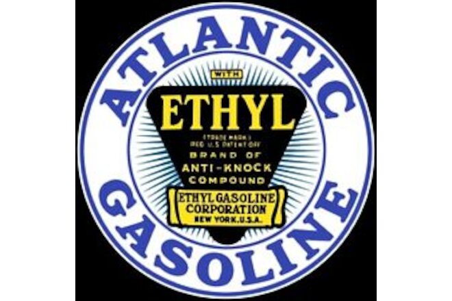 Atlantic Ethyl Gasoline NEW Sign: 14" Dia. Steel Round Style