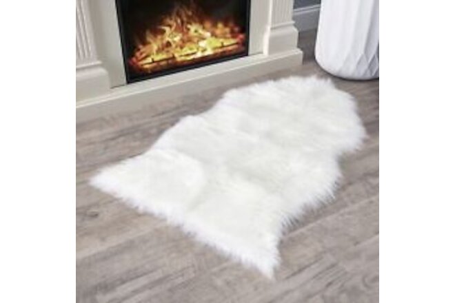 White Faux Fur Sheepskin Rug: Ultra Soft, Super Thick, Fluffy 2x3 Feet Pelt f...