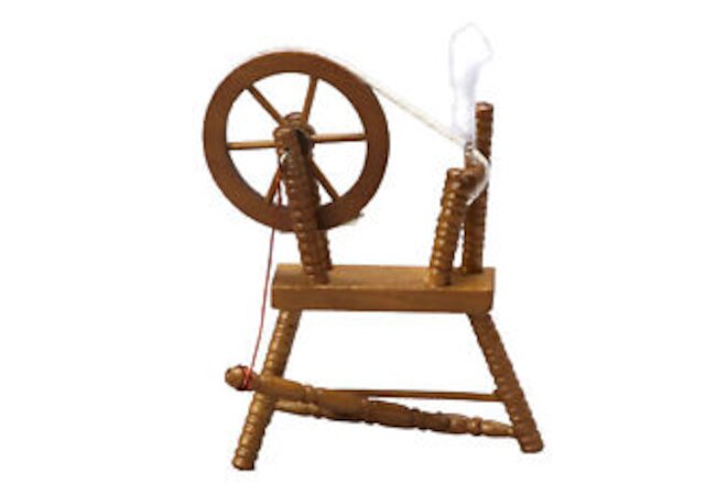 Dollhouse Wooden Spinning Wheel Retro Fine Workmanship 1/12 Scale Maroon