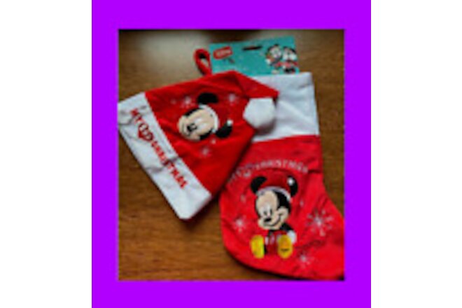 🌴 Disney Mickey Mouse MY 1ST CHRISTMAS Hat Stocking Red Plush & Embroidery NEW