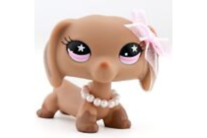 Littlest Pet Shop LPS Dachshund #932 with lps Accessories Necklace Bowknot Rare