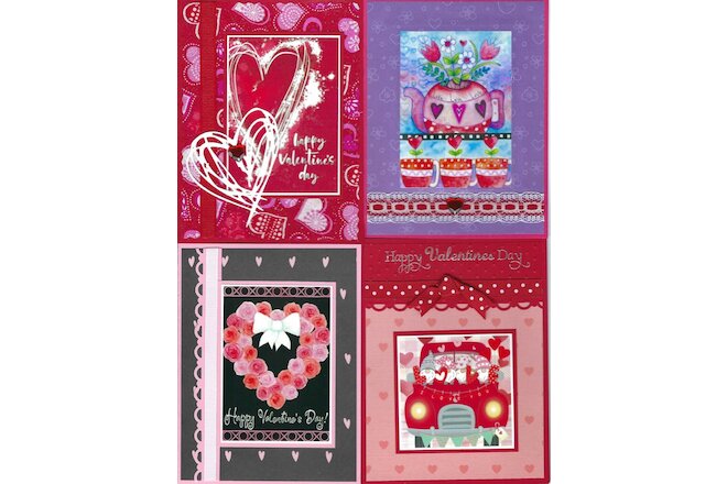 Handmade VALENTINES CARDS #V18-Lot of 4