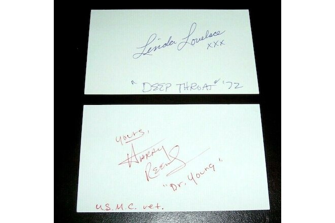 Linda Lovelace Harry Reems Autographed Index Card Lot RARE TOGETHER Deep Throat