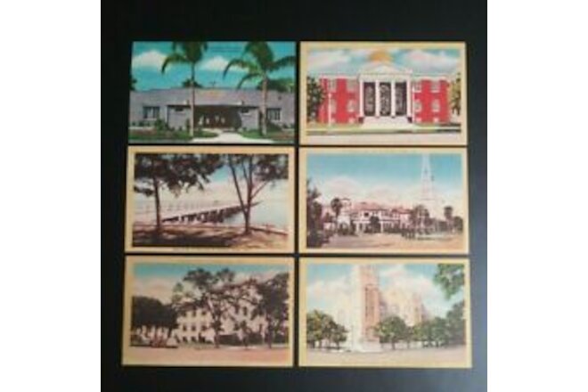 Vintage St Petersburg FL Florida Linen Postcards New Old Stock (Qty 6) Palms Car