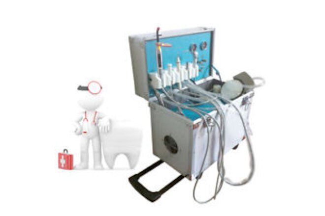 Dental Mobile Delivery Unit Portable Rolling Box Air Compressor Suction 4-Hole