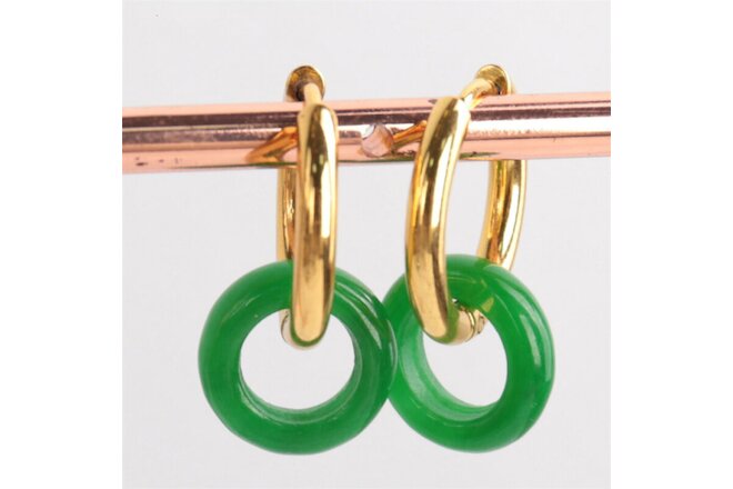 Natural Green jade Ring Lucky Earring 18KGP Dangle Ms gift Classic Flawless