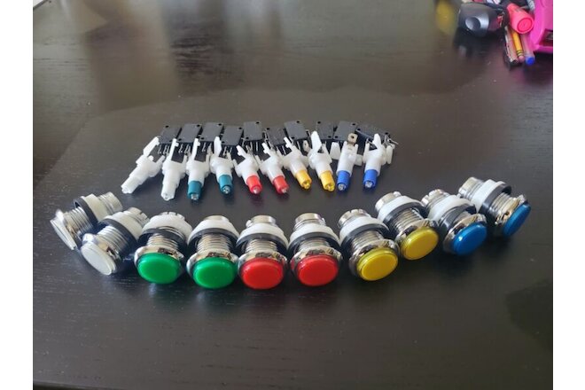 LED chrome arcade push button 5 Colors w/ micro switch Lot of 10 white base