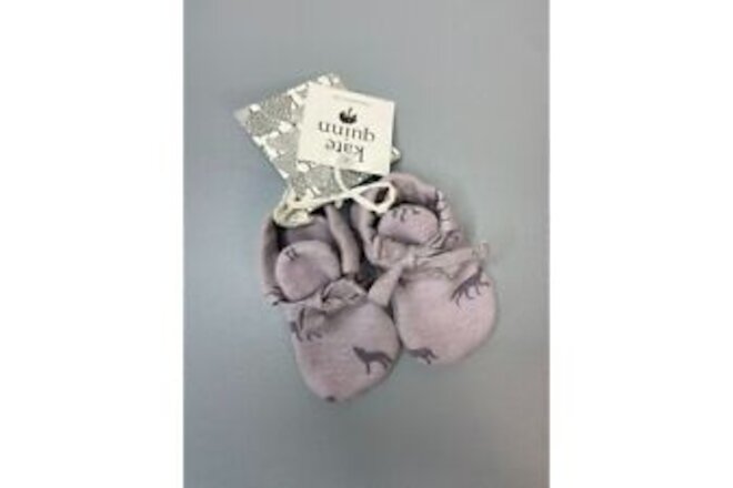 Kate Quinn baby girl lavender purple wolf print 6-12 months tie up booties NWT