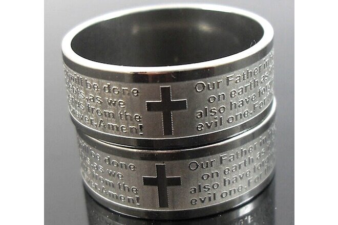 30pcs Etched Lord's Prayer Stainless Steel Ring  Men Jesus Religious Jewelry