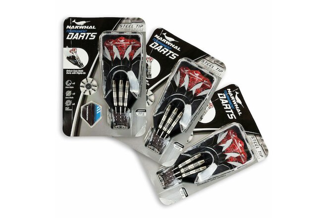 Lot of 3 Packs of NEW Narwhal Tournament Grade Darts 22g Deluxe Case Steel Tip