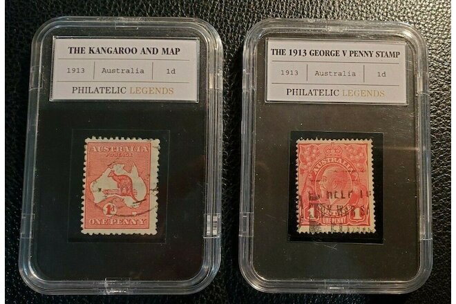 Australia 1913 Kangaroo & Map and George V 1d Stamps In Cases