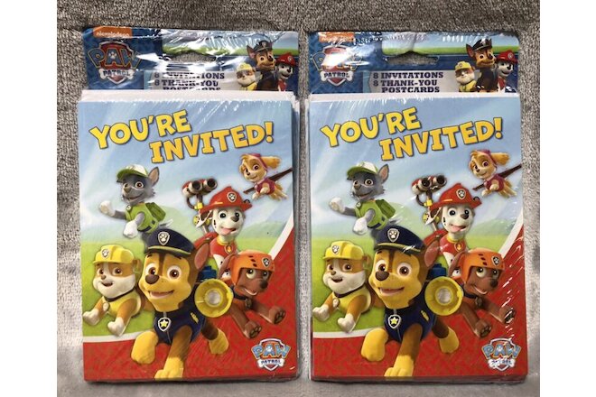 NEW X2 PAW Patrol Party Invitations Envelopes and Thank You Cards 16 Cards Total