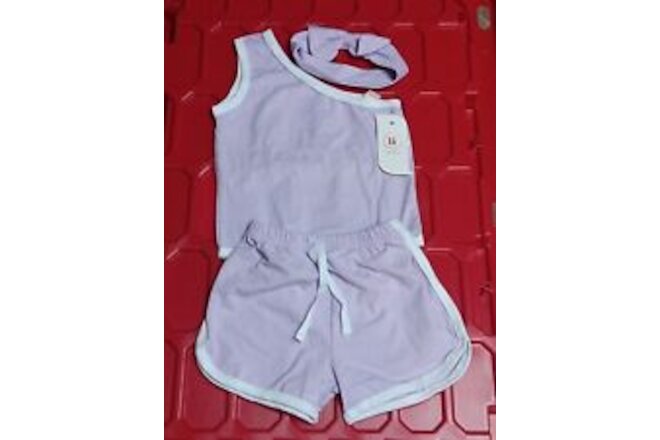 Baby Clothes Girl Summer Outifits  Shorts Tops 3 Piece Purple White 6m - 9m iT!